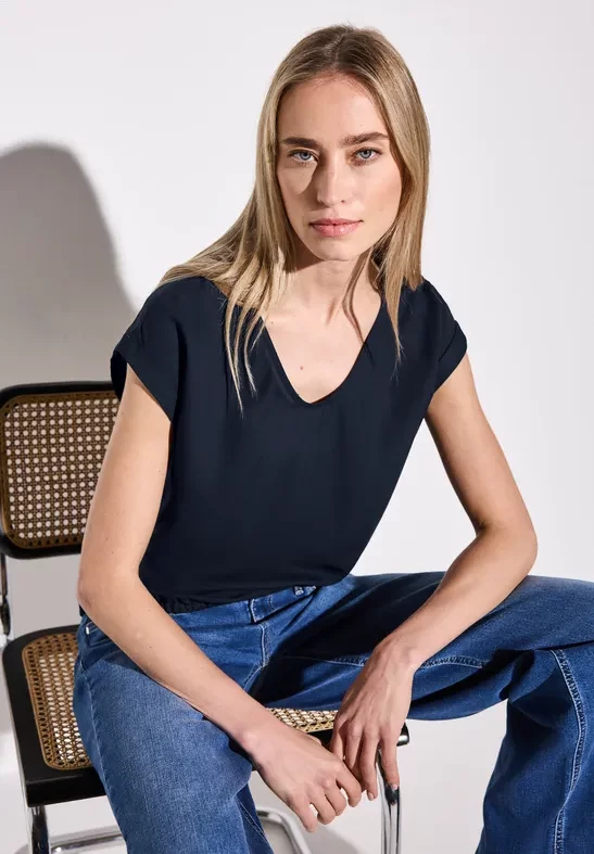 Thumbnail - Street One Frauen Bluse in Unifarbe in Blau, Gr: 40