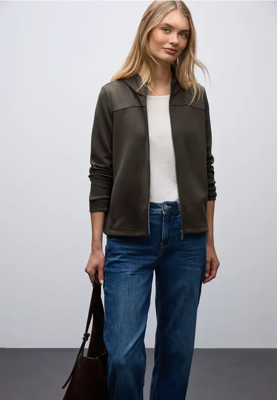 Thumbnail - Street One Frauen Silk-Look Jacke mit Zipper in Braun, Gr: 44