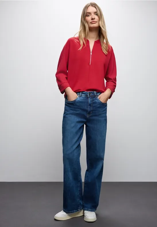 Street One Frauen Silk-Look Shirt mit Zipper in Rot, Gr: 38