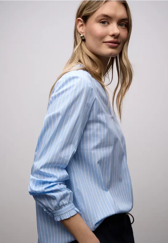 Street One Frauen Streifen Bluse mit Rüschen in Blau, Gr: 38