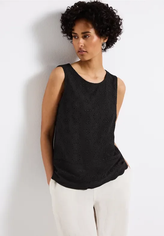 Thumbnail - Street One Frauen Top mit Zierstickerei in Schwarz, Gr: 38