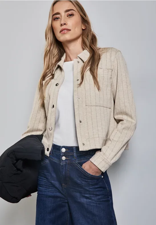 Street One Frauen Gestreifte Jacke in Beige, Gr: 44