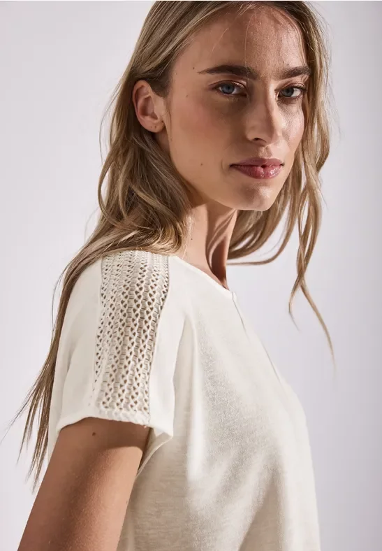 Street One Frauen Shirt mit Spitzendetail in Weiß, Gr: 40