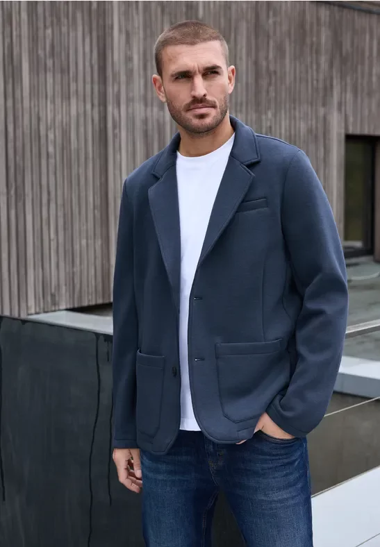 Street One MEN Männer Piquée Scuba-Sakko in Blau, Gr: L