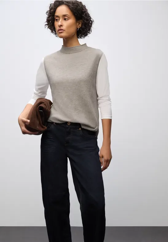 Street One Frauen Ärmelloser Pullover in Beige, Gr: 38