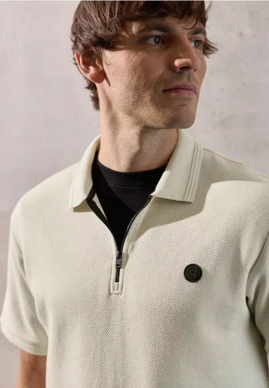 Street One MEN Männer Poloshirt mit Struktur in Beige, Gr: 3XL