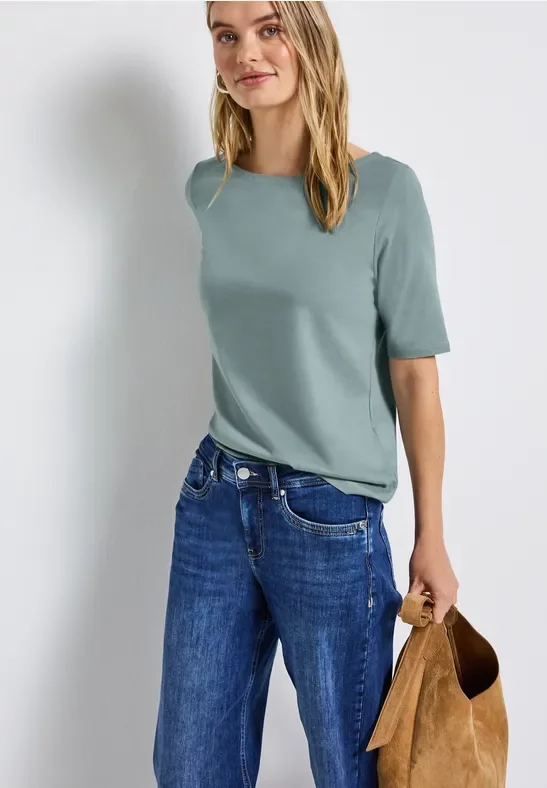 Street One Frauen Shirt mit U-Boot-Ausschnitt in Blau, Gr: 46