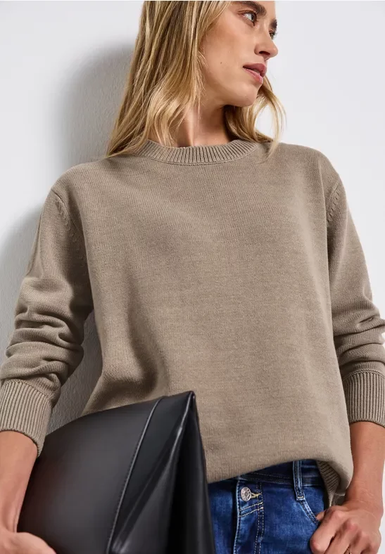 Street One Frauen Rundhals-Pullover in Beige, Gr: 34