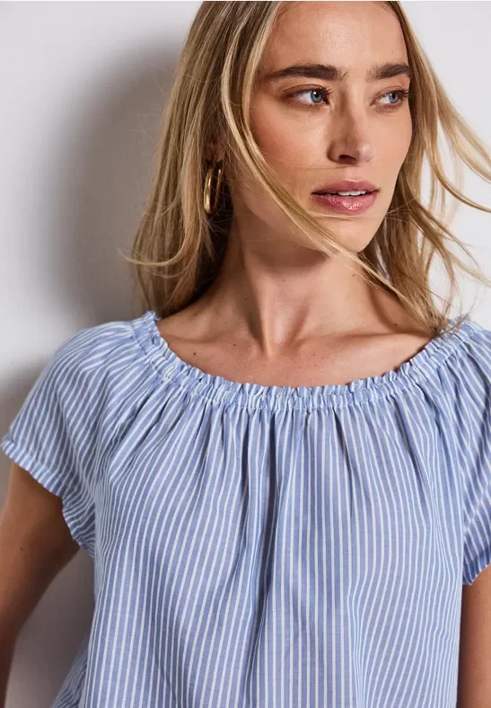 Street One Frauen Gestreifte Baumwoll-Bluse in Blau, Gr: 44