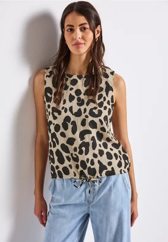 Street One Frauen Musselin Blusentop mit Print in Beige, Gr: 40