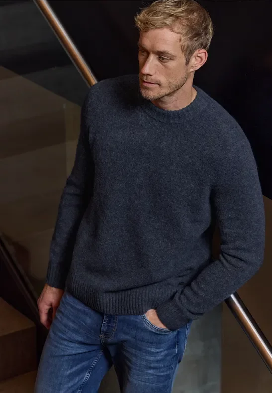 Street One MEN Männer Pullover mit Woll-Anteil in Blau, Gr: XL