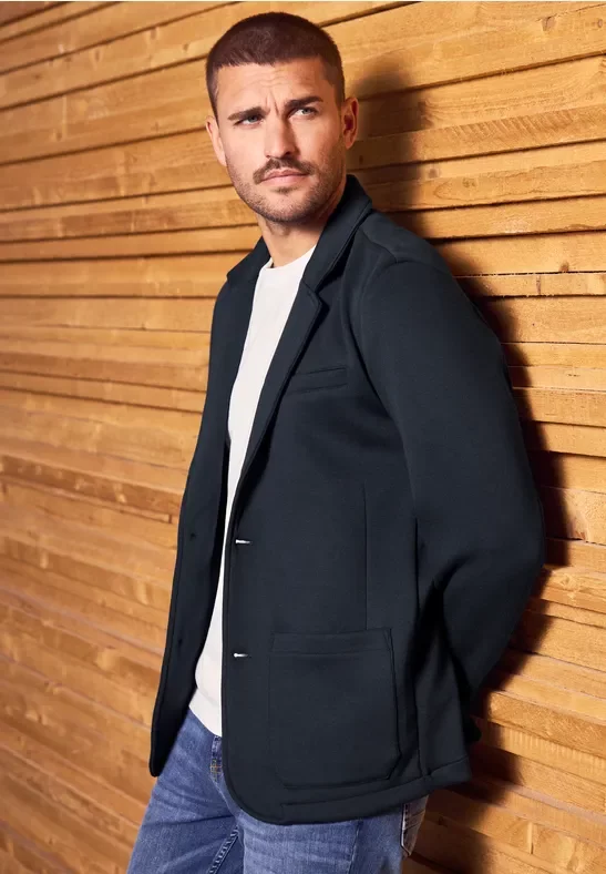 Street One MEN Männer Piqué Scuba Sakko in Blau, Gr: XXL