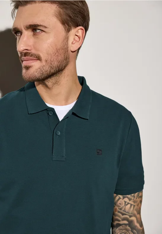 Street One MEN Männer Piqué-Poloshirt mit Logo in Grün, Gr: XXL