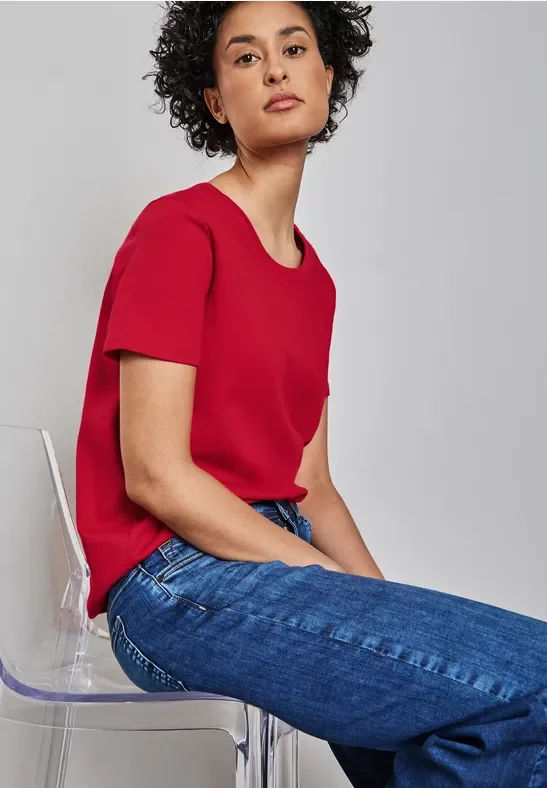 Thumbnail - Street One Frauen Basic Rundhalsshirt in Rot, Gr: 44