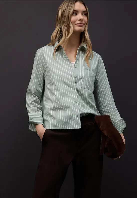 Thumbnail - Street One Frauen Gestreifte Hemdbluse in Grün, Gr: 42