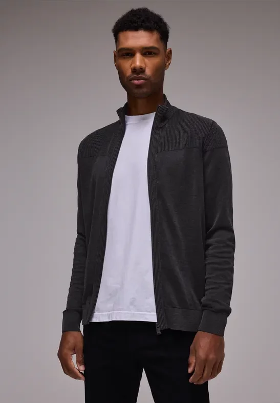 Street One MEN Männer Zipper Strickjacke in Schwarz, Gr: S
