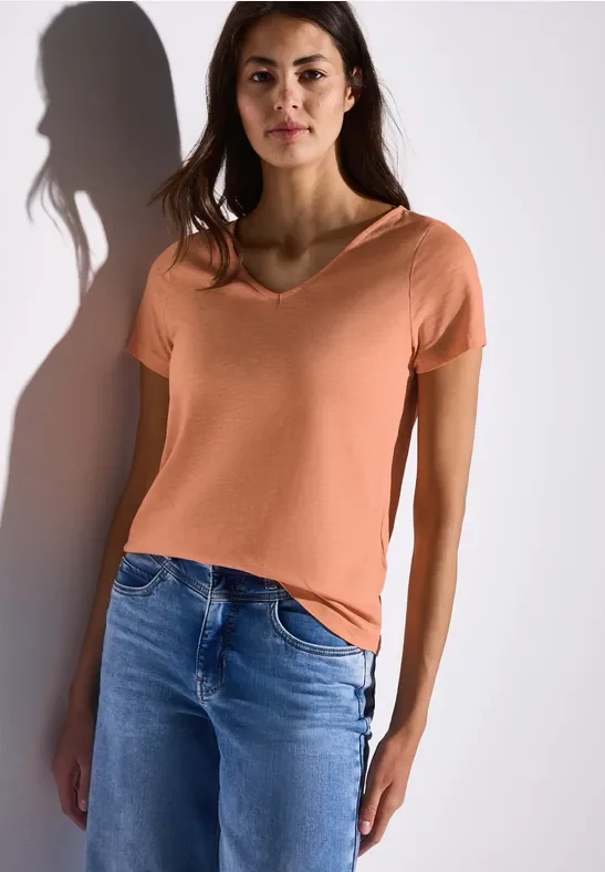 Street One Frauen Basic T-Shirt in Unifarbe in Orange, Gr: 36