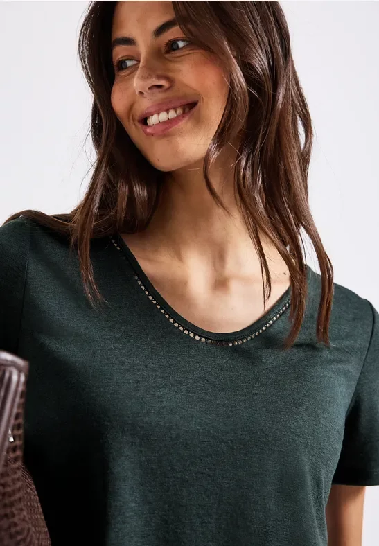 Thumbnail - Street One Frauen Leinen-Look T-Shirt in Grün, Gr: 34