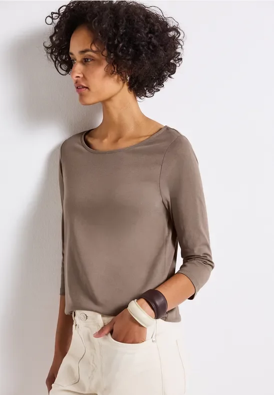Street One Frauen Shirt mit U-Boot-Ausschnitt in Braun, Gr: 36