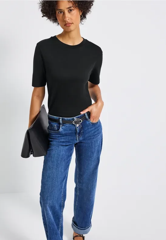 Street One Frauen Basic Shirt mit Turtleneck in Schwarz, Gr: 38