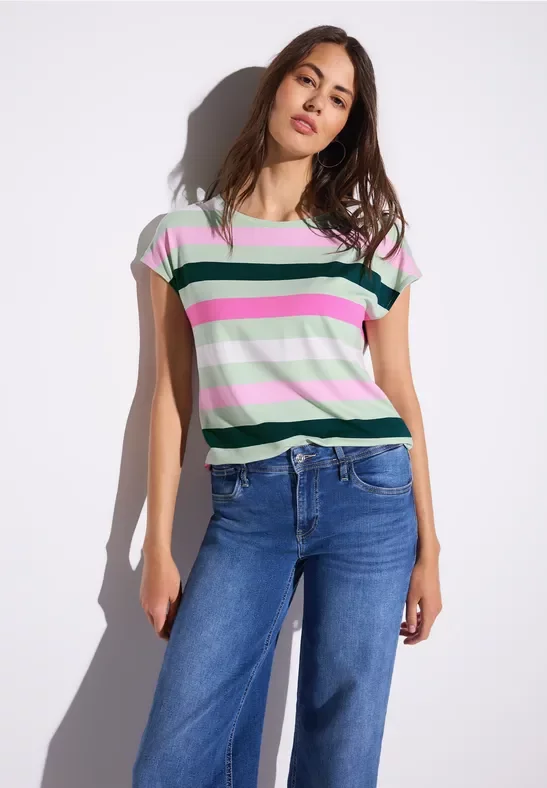 Thumbnail - Street One Frauen Gestreiftes T-Shirt in Grün, Gr: 34