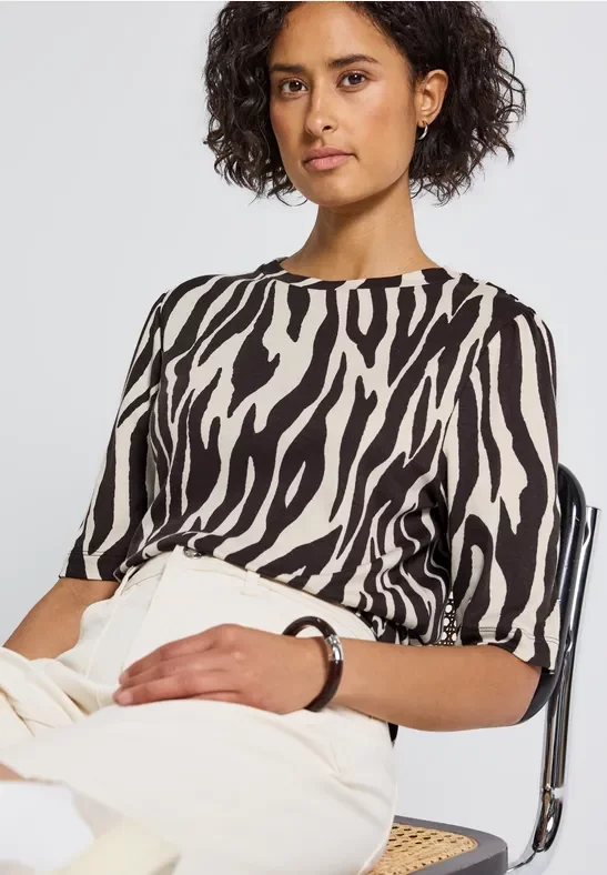 Thumbnail - Street One Frauen Basic T-Shirt mit Raffung in Braun, Gr: 46