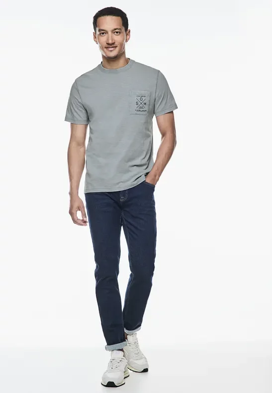 Street One MEN Männer Garmend Dye Slub T-Shirt in Grau, Gr: S