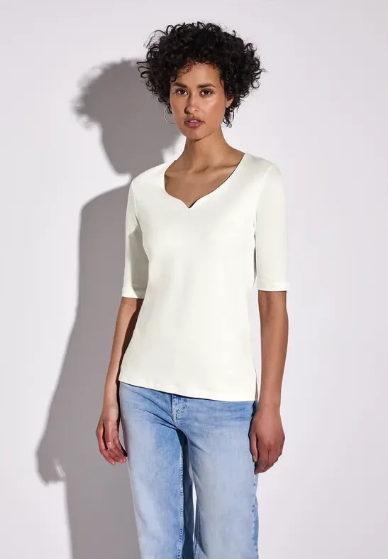 Street One Frauen T-Shirt mit Herzausschnitt in Weiß, Gr: 38