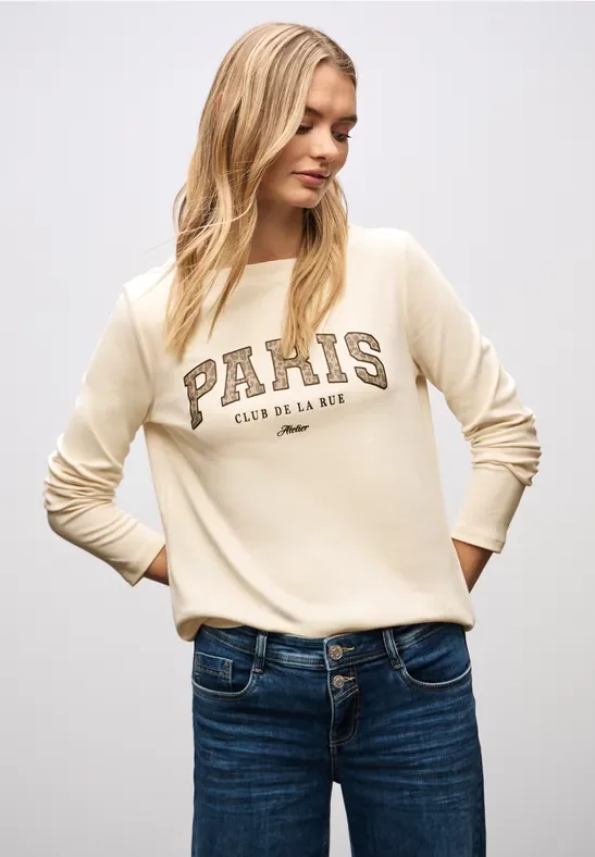 Street One Frauen Shirt mit Print in Beige, Gr: 42