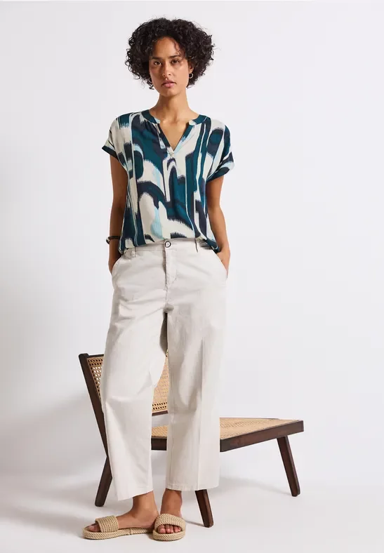 Street One Frauen Blusenshirt mit Ikat Print in Türkis, Gr: 42