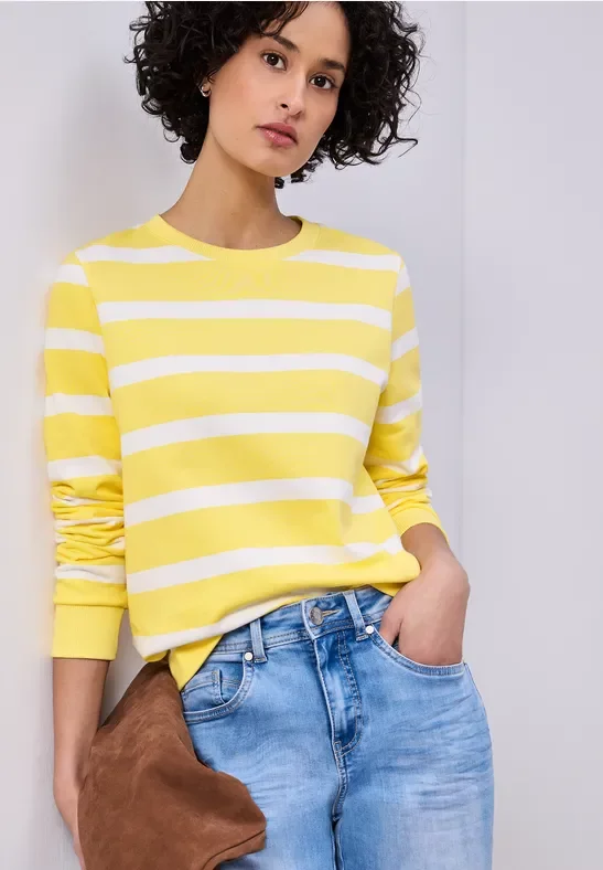 Street One Frauen Gestreiftes Sweatshirt in Gelb, Gr: 44