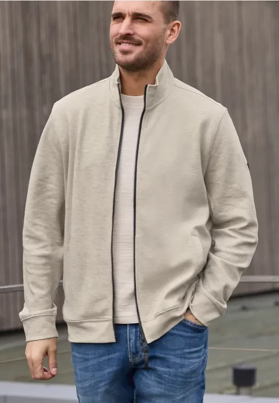 Street One MEN Männer Jacke mit Stehkragen im Melange-Look in Beige, Gr: XL