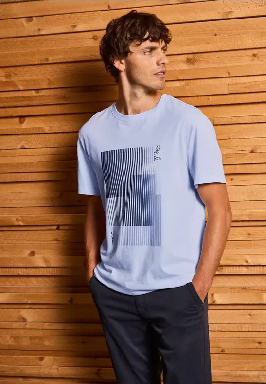 Street One MEN Männer T-Shirt mit Streifen-Print in Blau, Gr: 3XL