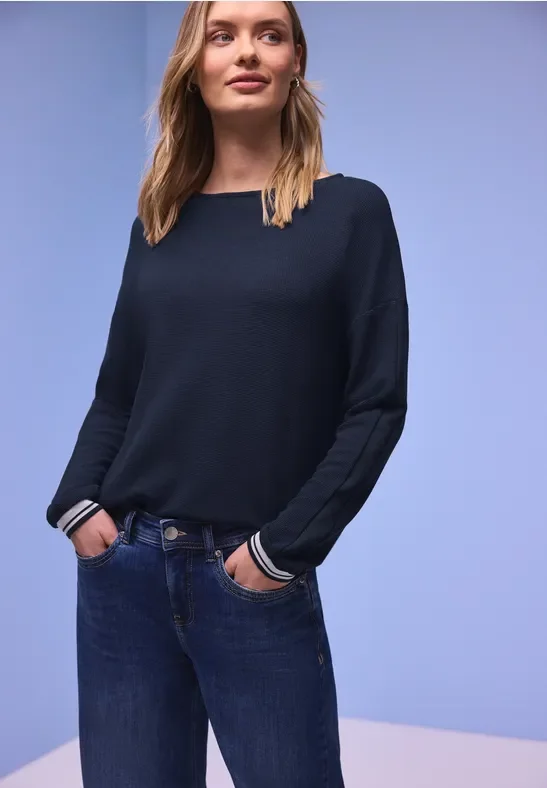 Street One Frauen Shirt mit Tapedetails in Blau, Gr: 44