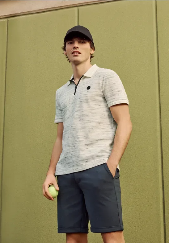 Street One MEN Männer Kurzarm Poloshirt im Space-dye-Look in Weiß, Gr: 3XL