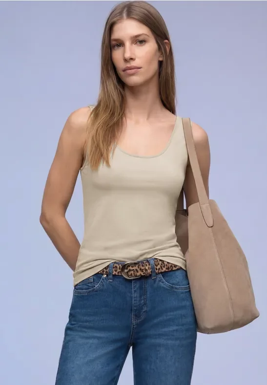 Street One Frauen Basic Top in Unifarbe in Beige, Gr: 34