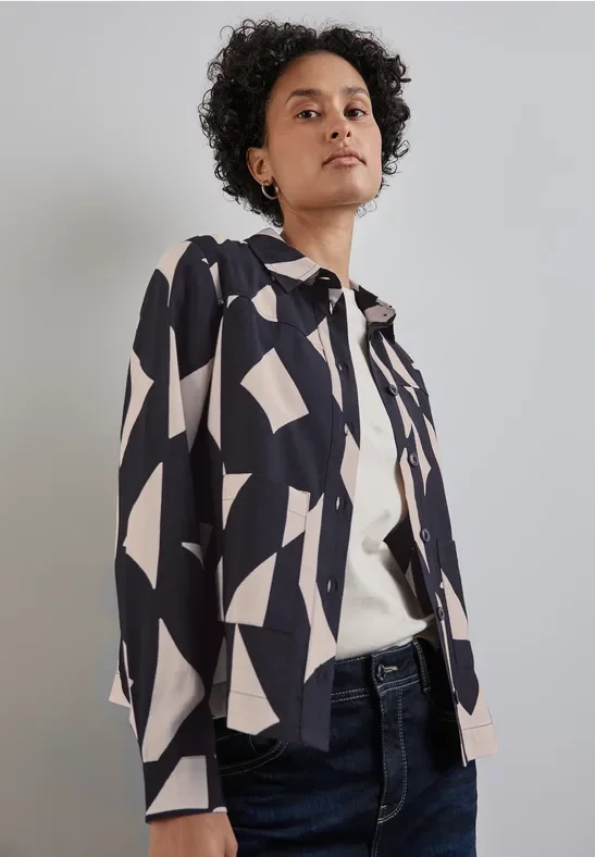 Street One Frauen Bedruckte Bluse mit Taschen in Blau, Gr: 46