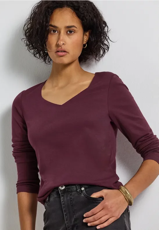 Street One Frauen Shirt mit Carrée Ausschnitt in Rot, Gr: 36