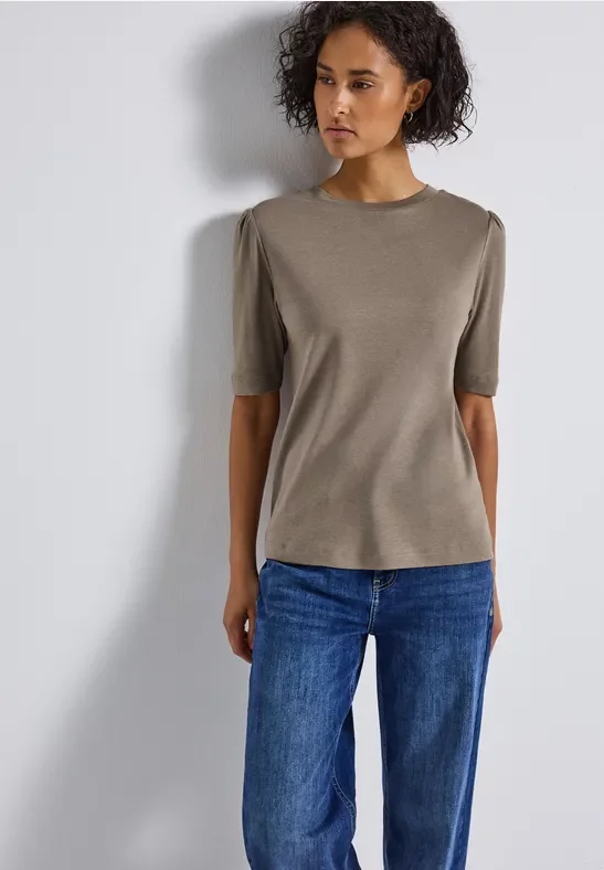 Street One Frauen Basic T-Shirt mit Raffung in Braun, Gr: 46