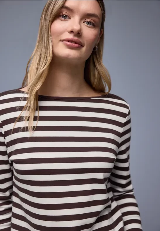 Street One Frauen Gestreiftes Shirt in Braun, Gr: 34