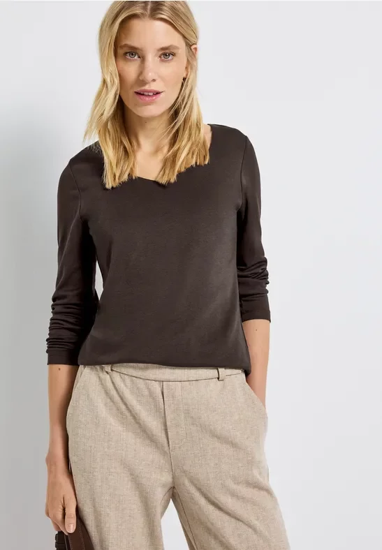 Street One Frauen Shirt mit Carrée Ausschnitt in Braun, Gr: 34