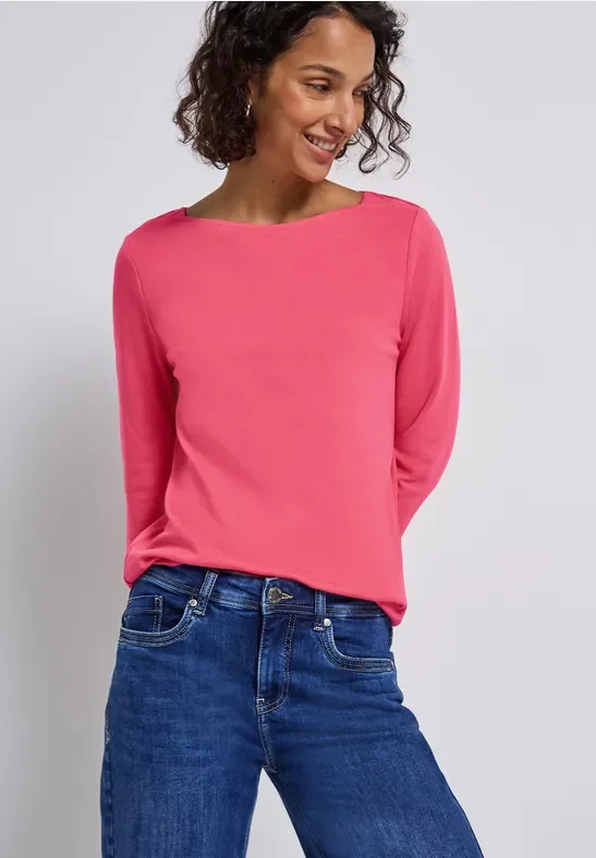 Street One Frauen Basic U-Boot Shirt in Rosa, Gr: 38