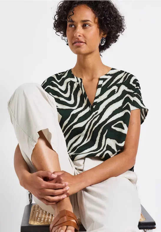 Street One Frauen Bluse mit Zebra-Muster in Grün, Gr: 40