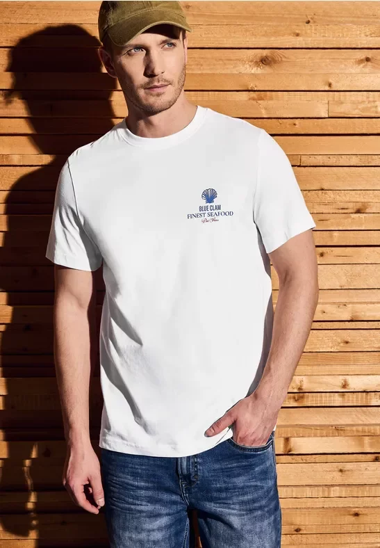 Thumbnail - Street One MEN Männer Rundhalsshirt in Weiß, Gr: M