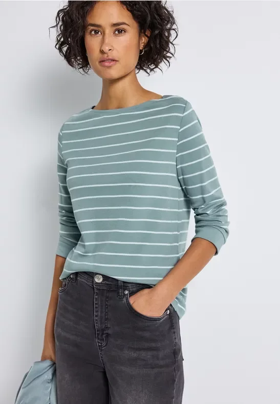 Street One Frauen Gestreiftes Basic Shirt in Blau, Gr: 34