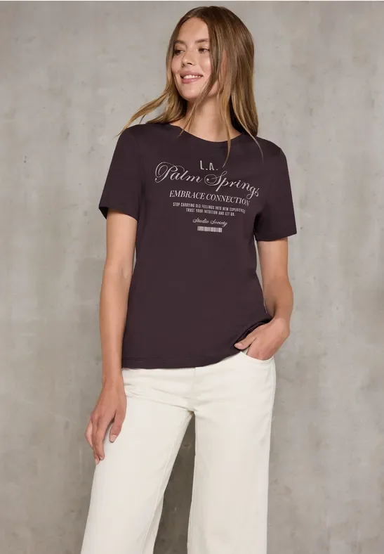 Thumbnail - Street One Studio Frauen T-Shirt mit Wording in Rot, Gr: 34