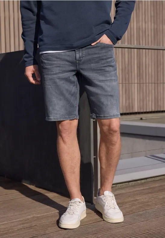 Street One MEN Männer Jeansshorts im Regular Fit in Grau, Gr: 36