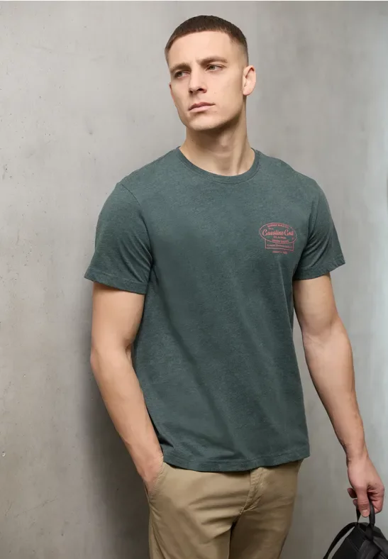 Street One MEN Männer T-Shirt mit Rundhals und Chestprint in Grün, Gr: XL