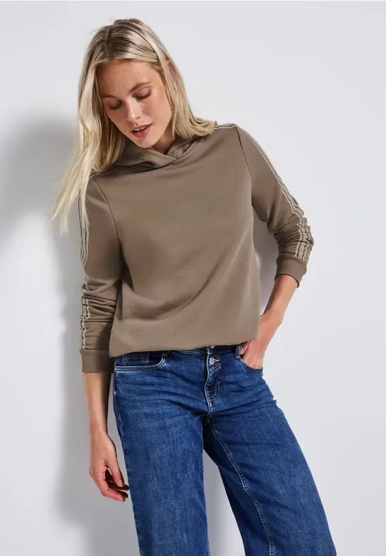 Street One Frauen Hoodie mit Gallonstreifen in Braun, Gr: 42