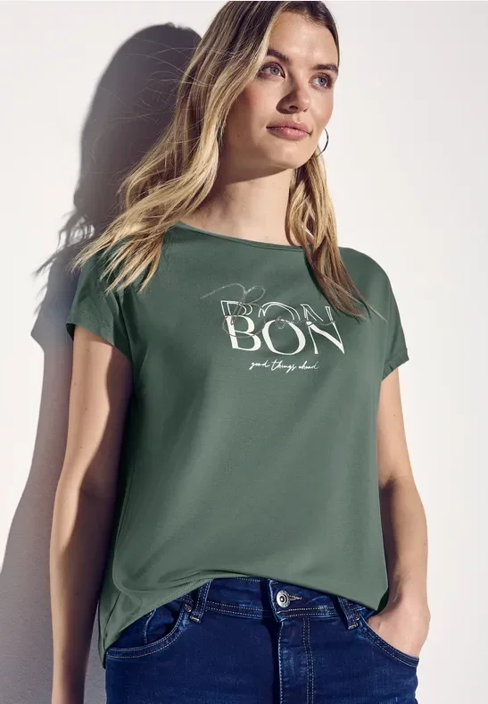 Thumbnail - Street One Frauen T-Shirt mit Wording in Grün, Gr: 34